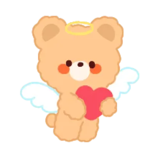 🐻 urso, anjo, fofo, asas, auréola, coração, desenho animado telegram sticker