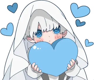 💙 anime, lindo, azul, corazón, blanco, dibujo animado, sticker telegram sticker