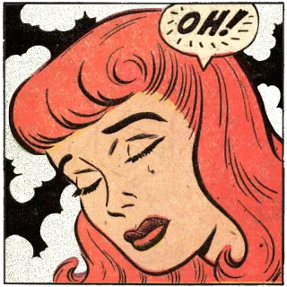 😔 OH! cartoon, comic, woman, vintage, retro, expression, sad, girl telegram sticker