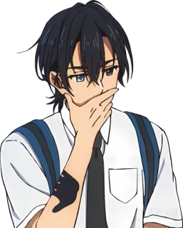 🤔 Аниме, Персонаж, Школьная форма, Мужчина, Рука во рту, Татуировка telegram sticker