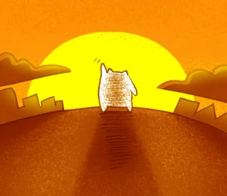 🐱 gato, pôr do sol, acenando, silhueta, desenho animado, paisagem, cumprimento telegram sticker