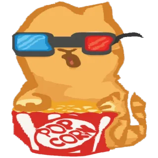 🍿 POP CORN cat, 3D glasses, popcorn, cinema, movie, cute, sticker telegram sticker