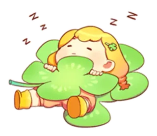 😴 幸運, 四つ葉のクローバー, 睡眠, 女の子, 漫画, かわいい, 夢, 幸運を祈る whatsapp sticker