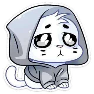 😫 猫, 子猫, 悲しい, 可愛い, 動物, パーカー telegram sticker