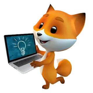 💻 zorro, dibujos animados, portátil, bombilla, idea, animal whatsapp sticker