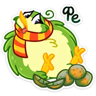 🤢 Фе pássaro, cachecol, desenho animado, verde, frutas telegram sticker