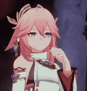 😅 Yae Miko Genshin Impact Anime, Videogame, Genshin Impact, Yae Miko, Roze haar telegram sticker