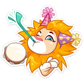 🥳 狮子, 派对, 庆祝, 帽子, 乐趣, 卡通, 动物 telegram sticker
