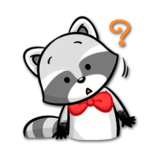 ❓ raton laveur, point d'interrogation, dessin animé, mignon, nœud papillon, gris, animal whatsapp sticker
