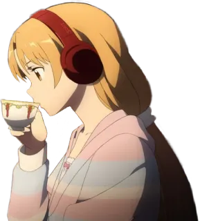 😕 Anime, Garota, Fones de ouvido, Chá, Fofo, Kawaii, Ilustração telegram sticker
