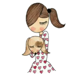 🐶 ragazza, cane, cuori, carino, amore, abbraccio, amicizia telegram sticker