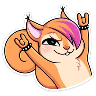 🤘 esquilo, desenho animado, animal, punk, rock on, gesto telegram sticker