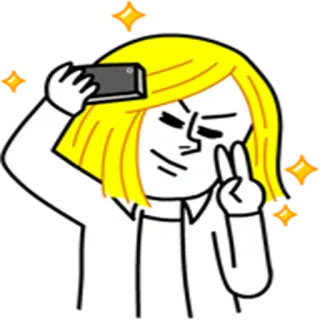✌ การ์ตูน, เซลฟี่, สัญลักษณ์สันติภาพ, ผมสีบลอนด์, ประกาย telegram sticker