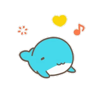 🐳 귀여운, 돌고래, 만화, 카와이, 하트, 음표, 꽃 telegram sticker