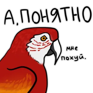 😄 А, ПОНЯТНО
МНЕ ПОХУЙ. Papagei, Vogel, Slang, Russisch, Ausdruck, Gleichgültigkeit, Phrase whatsapp sticker