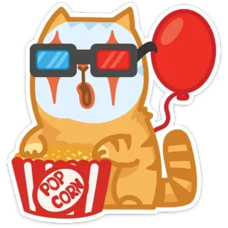 🍿 POP CORN chat, clown, popcorn, ballon, lunettes, film, cinéma, film telegram sticker