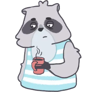 😒 raccoon, animal, coffee, cute, cartoon, sticker telegram sticker