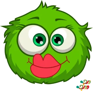 😘 Dibujo animado, Esponjoso, Personaje, Lindo, Verde, Beso, Amigable whatsapp sticker