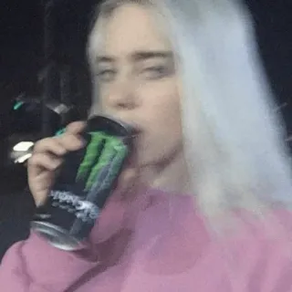 🌊 Billie Eilish billie eilish, piosenkarka, celebrytka, gwiazda pop, monster energy, napój, portret, kobieta telegram sticker