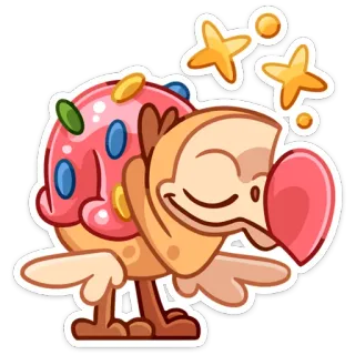 ☺️ Cartone animato, Uccello, Ciambella, Carino, Animale, Adesivo whatsapp sticker