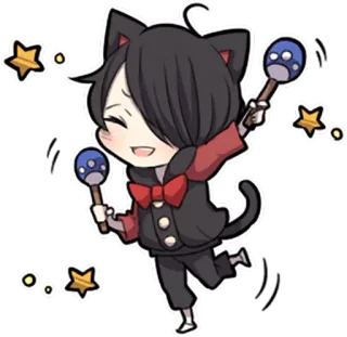 💃 Katze, Maracas, Chibi, Kawaii, Sterne, Fliege, Süß, Anime telegram sticker