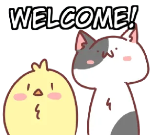 🙂 WELCOME! selamat datang, kucing, anak ayam, hewan, salam whatsapp sticker
