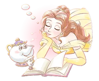 😪 Belle Beauty and the Beast Belle, Beauty and the Beast, Disney, Princess, Book, Teapot, Mrs. Potts, Cogsworth telegram sticker