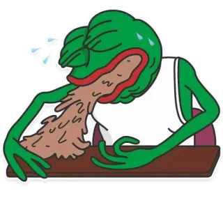 😞 Pepe the Frog pepe, rana, meme, cultura de internet, dibujos animados, vómito, enfermo telegram sticker