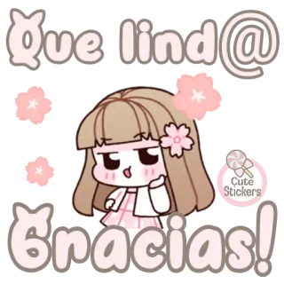 🌸 Que linda! Gracias! 可爱, 萌, 谢谢, 卡通, 女孩, 花, 甜, 卡哇伊 telegram sticker
