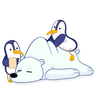 💆 пингвин, белый медведь, животное, милый, мультфильм, наклейка whatsapp sticker