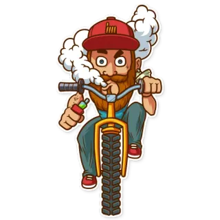 🚲 Vape, Cigarette, Fumée, Homme, Barbe, Chapeau, Vélo, Cyclisme whatsapp sticker