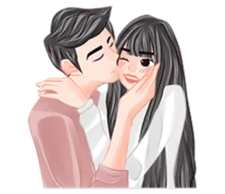 😘 pareja, beso, amor, romance, dibujos animados telegram sticker