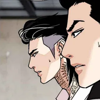 ⚖ мужчина, профиль, серьезный, аниме, тату, шея telegram sticker