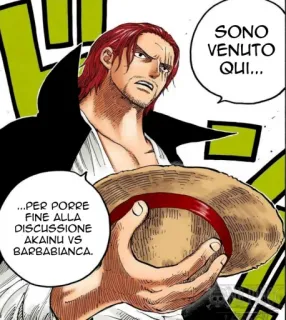 😠 Shanks One Piece SONO VENUTO QUI... ...PER PORRE FINE ALLA DISCUSSIONE AKAINU VS BARBABIANCA. Anime, Manga, Shanks, One Piece telegram sticker