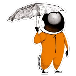 ☂️ ocosmonaut space, astronaut, cosmonaut, umbrella, cartoon, orange, spacesuit, cute whatsapp sticker