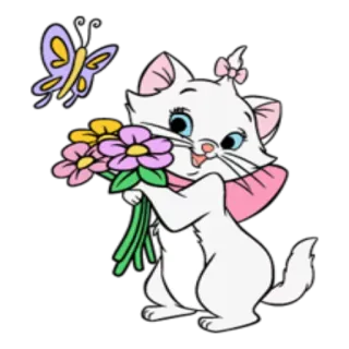 🌹 Marie The Aristocats gato, gatito, flores, mariposa, dibujos animados, Disney, lindo telegram sticker