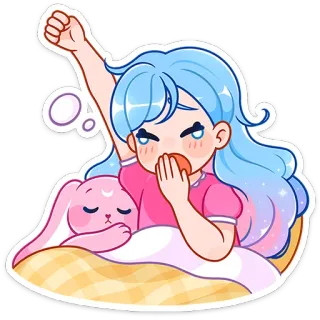 🥱 Kreskówka, Anime, Śpiący, Poranek, Słodki, Królik, Dziewczyna, Zmęczony telegram sticker