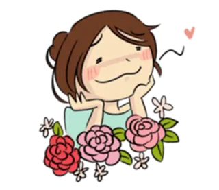 🌹 mignon, dessin animé, coeur, fille, fleurs whatsapp sticker