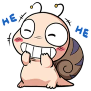 😃 HE HE หอยทาก, การ์ตูน, น่ารัก, มีความสุข telegram sticker