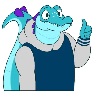 👍 alligator, pouce levé, dessin animé, reptile, animal, positif, mignon whatsapp sticker