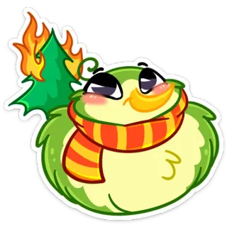 😈 desenho animado, pássaro, árvore de natal, feriado, cachecol, fofo telegram sticker