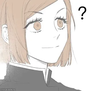 ❓ ? point d'interrogation, fille anime, cheveux bruns, expression, autocollant, dessin animé, illustration telegram sticker
