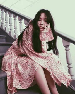 🗺 女性, ドレス, 階段, ポートレート, ファッション, 女の子, 座る telegram sticker