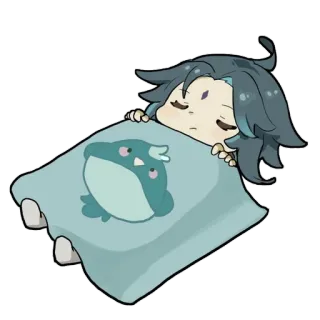 🌟 Xiao Genshin Impact Anime, Video game, mengantuk, imut, Chibi telegram sticker