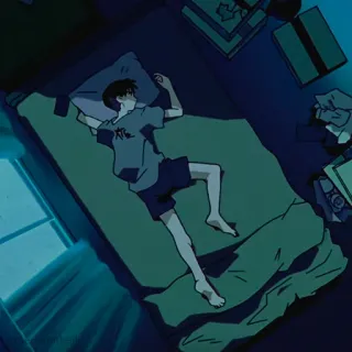 😖 Anime, Sueño, Dormitorio, Chico, Interior, Cama telegram sticker