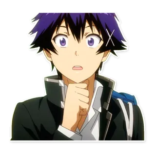😯 anime, adesivo, ragazzo, capelli viola telegram sticker