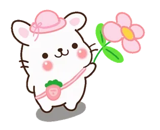 🌷 mono, animal, conejo, flor, kawaii, dibujos animados, pegatina whatsapp sticker
