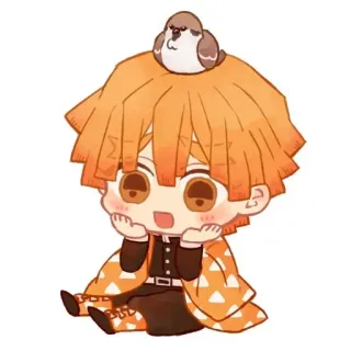 ©️ Zenitsu Agatsuma Demon Slayer アニメ, ちびキャラ, 鬼滅の刃, 善逸, キャラクター, 可愛い, 鳥 whatsapp sticker