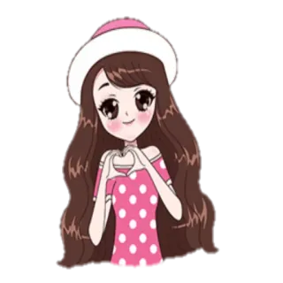 ❣ fofo, menina, desenho animado, coração, amor, kawaii, rosa, bolinhas telegram sticker