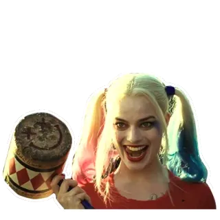 😊 Harley Quinn Suicide Squad cattivo, DC Comics, martello, pazzo, fumetto whatsapp sticker
